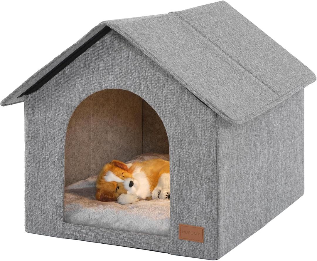 Indoor Dog House for Medium Dogs with Soft Cushion - Semi-Enclosed Warm Cave Bed for Pets Up to 20.8" Long