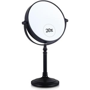 20X Magnified Makeup Mirror with Stand - Double Sided 20x and 1x Cosmetic Mirror for Make Up Desk, Dressing Table, Bathroom Countertop - 6" Wide & 12" Tall (Black)