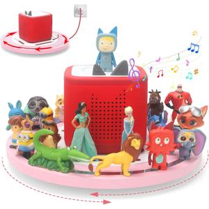 360 Round Turntable for ToniesBox 2 Storage Shelf Magnetic Organizer for Tonies Figures, with Charging Cable Connection Port, Display Collection for 20~30 Tonies Characters (Pink)
