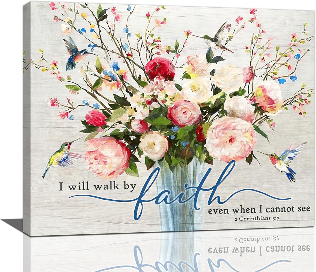 Christian Wall Art Bible Verses Pictures Wall Decor Rustic Floral Canvas Country Flower Print Painting Framed Modern Home Artwork For Bathroom Bedroom Living Room Kitchen Office 20"x16"