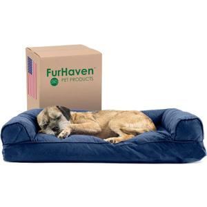 Furhaven Pillow Dog Bed for Medium/Small Dogs w/ Removable Bolsters & Washable Cover - Quilted Sofa - Navy (Blue), Medium