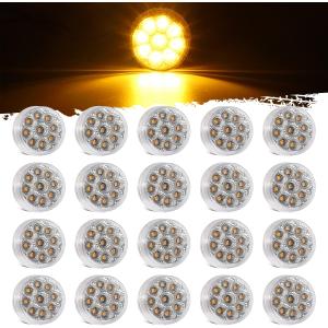 Partsam 20pcs 2 inch Round Amber 9 LED Side Marker Turn Signal Clearance Lights w/Reflector [DOT Approved] for Trailer Truck Tractor RV, Clear Lens, Sealed Waterproof, 12V