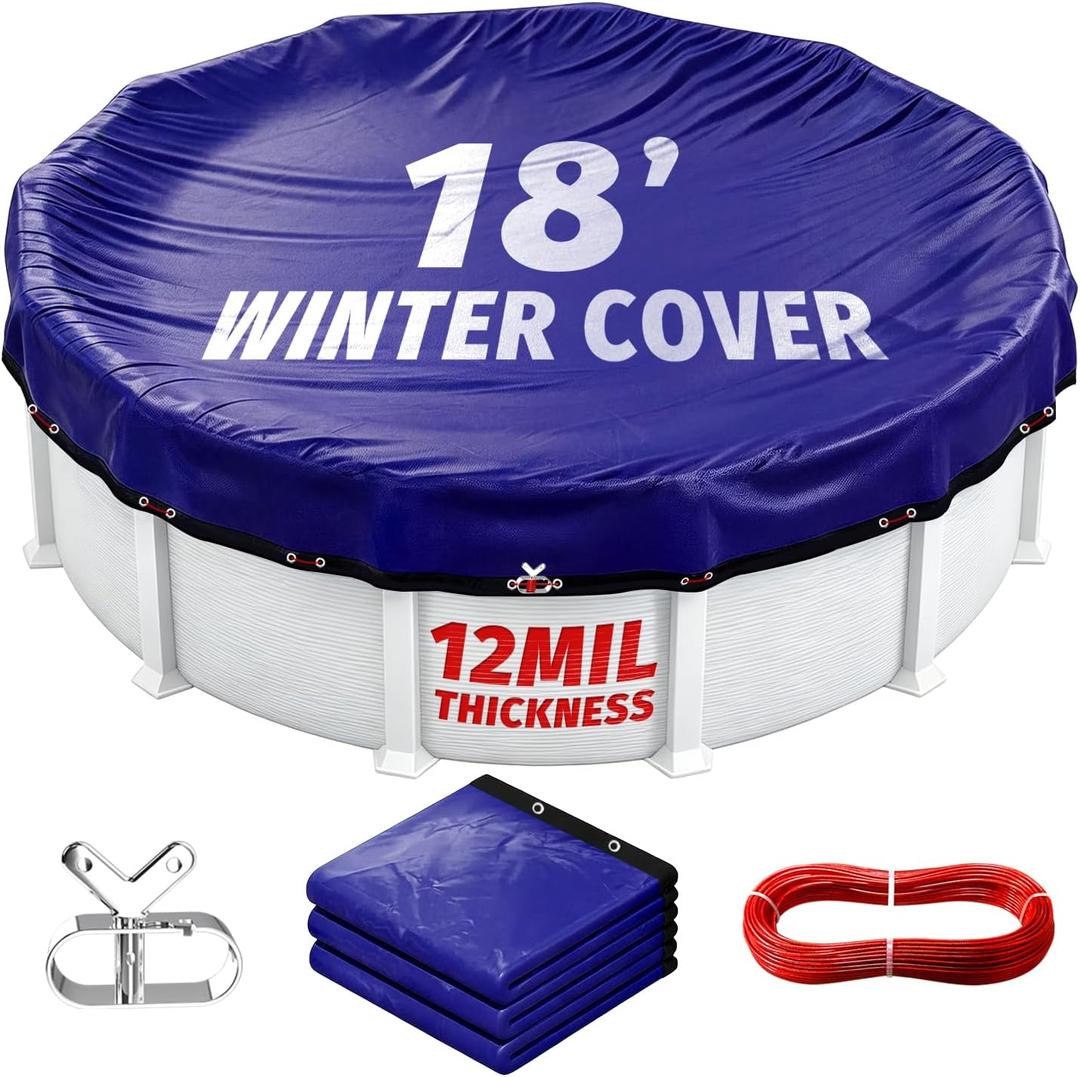 18 FT Round Winter Pool Cover,12Mil Heavy Duty Thicker,Winch Closing Kit