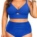 Daci Plus Size Two Piece Swimsuits - Women High Waisted Bikini Tummy Control Bathing Suits Knot Twist Swimwear 2025 (Royal Blue, 20 Plus)