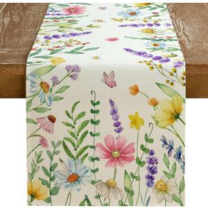 GEEORY Spring Table Runner 13 x 72 Inch, Floral Wildflowers Decorative Rustic Farmhouse Table Decoration for Kitchen Dinning, Indoor Outdoor Dinner Party Decor GT149-72