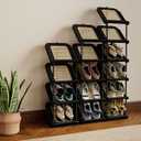 Retro Rattan Vertical Shoe Rack, Free Standing Shoe Storage Cabinet, Small Shoe Rack, Storage Rack, Suitable for Small Spaces and Narrow Spaces (Black, 6-Tier)