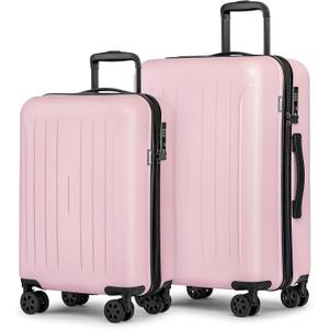 KYME Luggage Sets 2 Piece Hardshell 20"/24" Suitcase with Double Spinner Wheels Hardside Suitcases Sets with TSA Lock PC+ABS Travel Luggage (Pink, 2Pcs Set(20"/24"))
