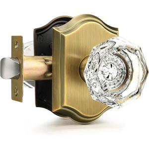 Gobrico Octagonal Diamond Crystal Doorknob in Antique Brass for Hall/Closet,Passage Function for Interior Room,Keyless,1 Pack