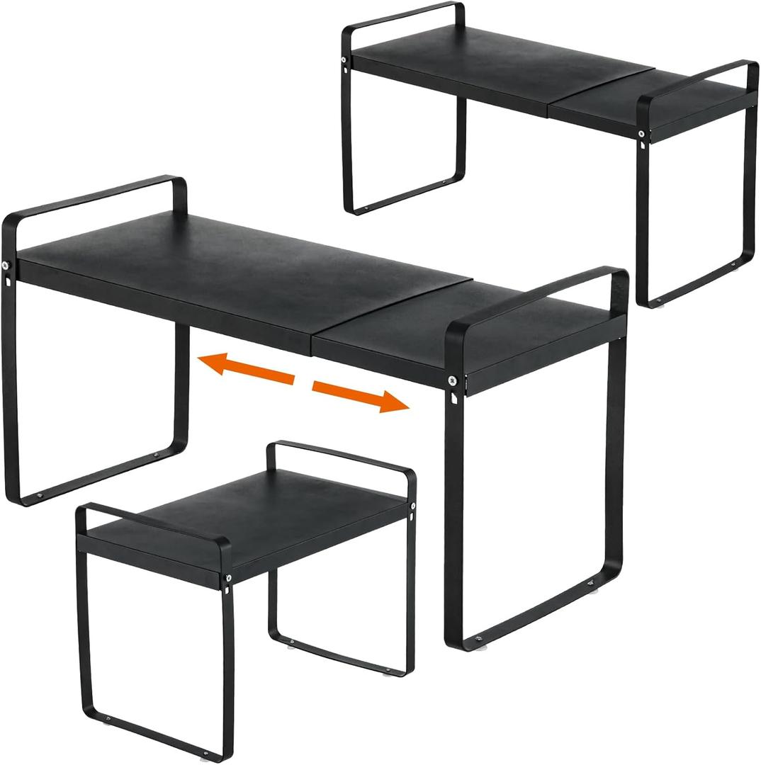 Aertiavty 3 Pack Expandable Cabinet Shelf Organizer Kitchen Shelf Riser Stackable Pantry Shelves Kitchen Organizers and Storage Metal Spice Rack Countertop Organizer Cupboard Adjustable Shelfs (14"-25"(L) x 8.7"(W) x 10.2(H), Black)