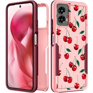 for Moto G 5G 2024 Case Women - Cute Girls Phone Cover Girly Kawaii Aesthetic Unique Design Cheery Heavy Duty Protective Shockproof Military Grade Teens for Motorola Moto G 5G 2024 Cases (Cherry)