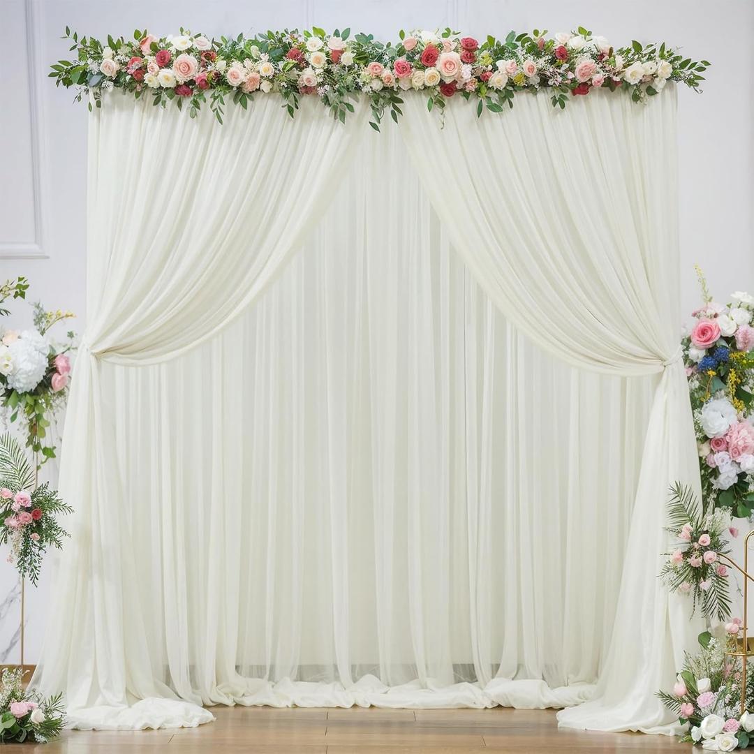 PARTISKY 20ft X 10ft Ivory Tulle Backdrop Curtain for Parties, Sheer Backdrop Curtains Fabric Drapes for Wedding Ceremony Arch Party Stage Decorations