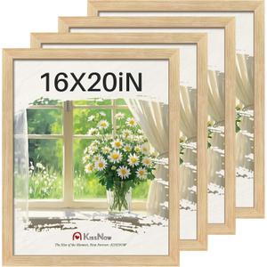 16x20 Picture Frame 4 Pack, Natural Oak Wood, Wall Gallery Poster Frame