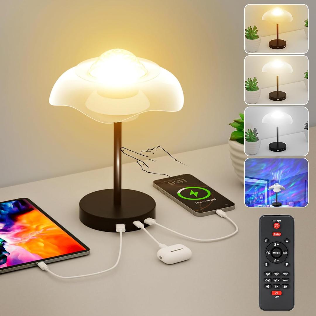 Starry Sky Bedside Table Lamp with Remote Control, RGB Cordless Desk Lamp with Touch-Slide Stepless Dimmable, Mini Rechargeable Night Light with USB Charging,LED Mood Light for Bedroom,Gift,bar