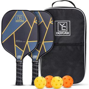 YC DGYCASI Pickleball Paddles Set of 2, USAPA Approved Carbon Fiber Surface Pickleball Set, Lightweight Pickle Ball Rackets 2 Pack, 2 Outdoor Pickleball, 2 Indoor Pickleball, 1 Pickleball Bag (Golden)