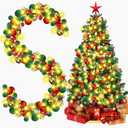 Jenaai 6 Ft Christmas Bulb Ball Garland with LED Lights Christmas Lighted Bulb Garland Ornament Xmas Tree Balls Decor Hanging Balls Decoration for Tree Fireplace(Red, Gold, Green)