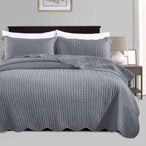 IR Imperial Rooms Queen Quilt Bedding Set Size (90" x 96") + 2 Pillow Shams (20" x 26"+ 2") - 3 Pcs Summer Season Lightweight Reversible Microfiber Coverlet Embossed Quilt Bedspread (Grey)