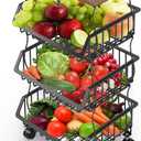 Fruit Basket for Kitchen 4 Tier Stackable Fruit Vegetable Storage Baskets with Wheels Metal Wire Storage Basket Organizer Cart for Kitchen Livingroom Diningroom Office, Black