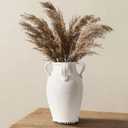 White Ceramic Vase with 4 Handles, 10.16" Tall Retro Ice Cracked Flower Vase, Antique Vases for Modern Farmhouse Home Decor, Wedding, Living Room, Table, Shelf Decor, Cracked White