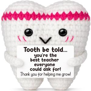 2 x Funny Teacher Appreciation Gifts,Dental Hygienist Assistant Gifts for Women,Clinical Instructor Mentor Appreciation Gift,National Dentist Day Decor,Handmade Crochet Tooth Doll for Student Graduation