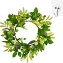 Spring Summer Wreath for Front Door, 18 Inch Olive Leaf Wreath with Lavender, Eucalyptus, Clover & Olive Fruits, Farmhouse Greenery Wreath for Indoor Outdoor Home Decor Festival Wedding Decor