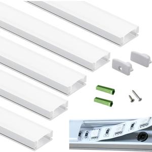 THMOOTHER Matte White 5-Pack 3.28FT Pre-Drilled Clip Free LED Strip U Channel Diffuser, Tight and Flush Mounted Under Cabinet Tape Track Aluminum Low Profile with UV Resistance Milky Cover (5)