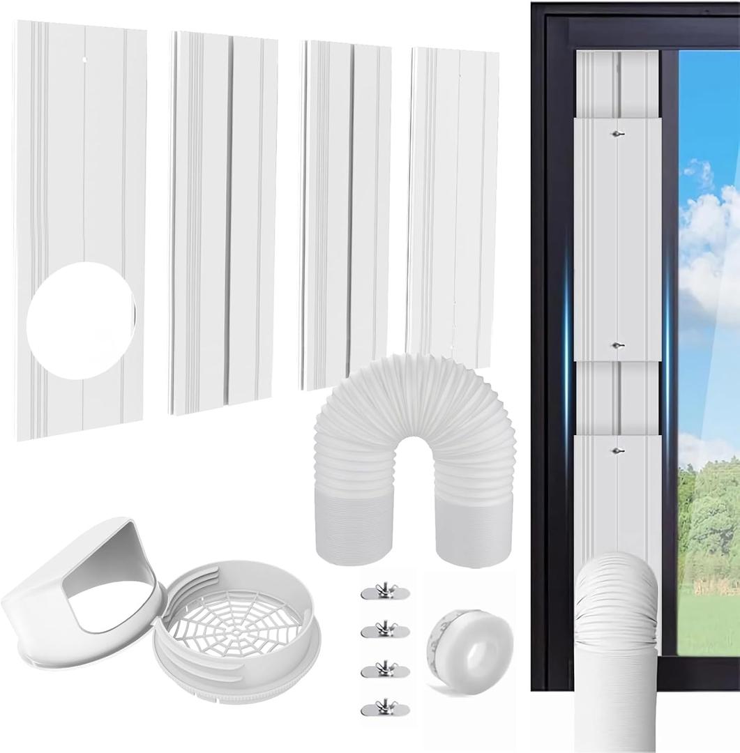Portable AC Window Vent Kit with 5.9" Exhaust Hose, Adjustable PVC Window Seal Panel for Sliding Windows, Portable Air Conditioner Window Kit with 4 Plates