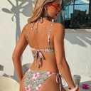 ZAFUL Women's Bandeau Bikini Strapless O Ring Lace Tie Back High Cut Two Piece Swimsuit Bathing Suits (M)