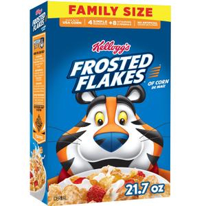 Kellogg's Frosted Flakes Breakfast Cereal, Fat Free, Family Size, 21.7 oz (1.36 Pound (Pack of 1)), Best By Oct. 25, 2025