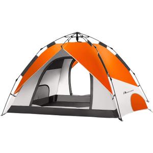 MOON LENCE Pop Up Tent Family Camping Tent for 4 Person, Portable Instant/Automatic Tent Waterproof Windproof for Camping Hiking Mountaineering (Orange)