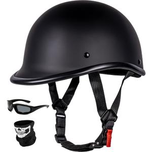 Vintage Motorcycle Half Helmet - Lightweight Low Profile Open-Face Half-Face Helmet  DOT Approved (X-Large, Matte Black)
