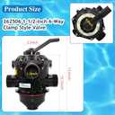 262506 1-1/2-Inch 6-Way Clamp Style Valve,Compatible with Pool and Spa Sand Filter,Aftermarket Part.