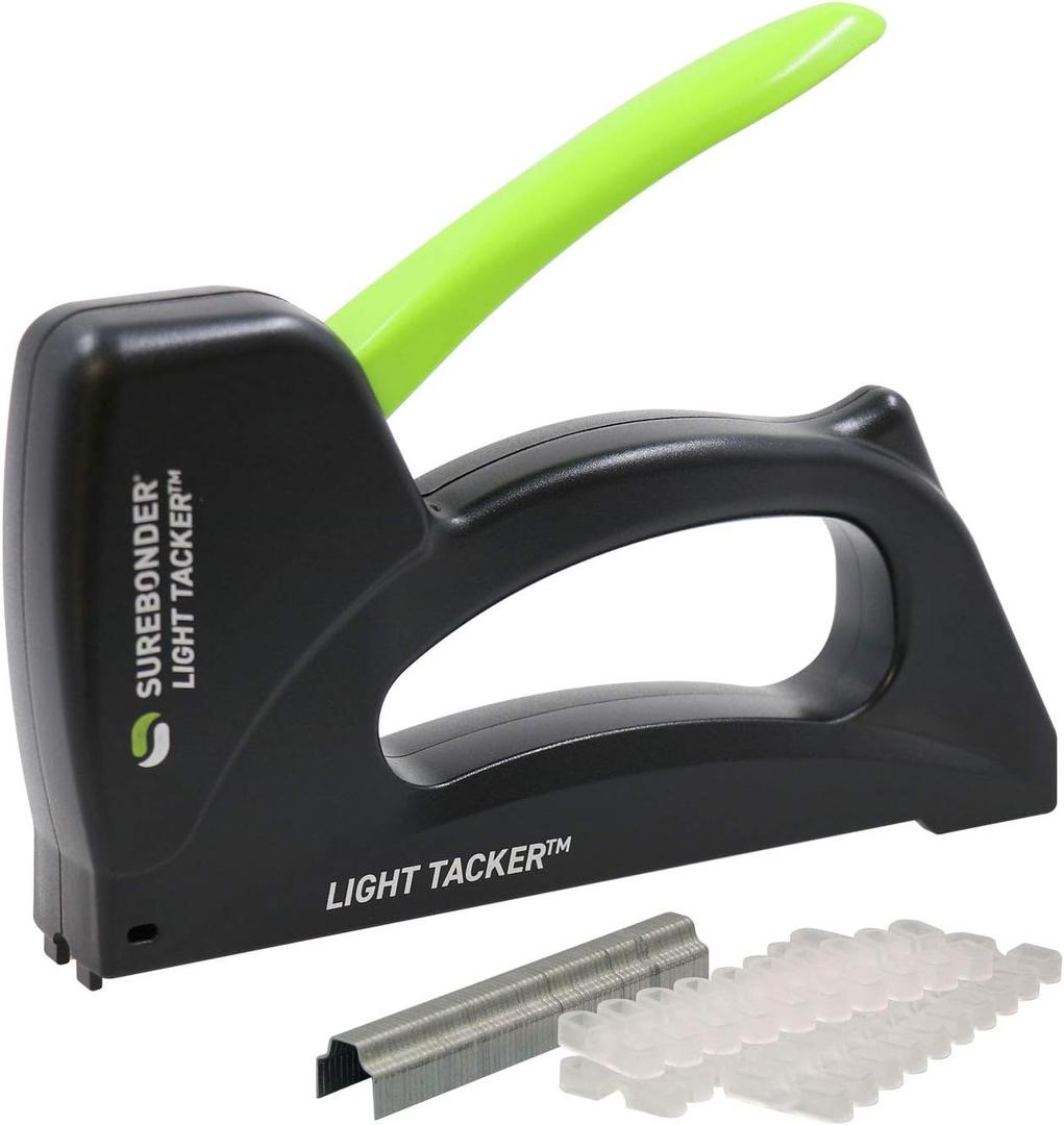 Surebonder 5540HOL Light-Duty Tacker Staple Gun for Holiday and Christmas Lights, Garland, Phone, Speaker, TV, and Computer Cable - 60 Staples and 30 Insulators Included