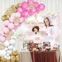 MEHOFOND First Holy Communion Baptism Decorations for Girls, Pink White Gold Balloon Garland Kit with Floral Cross Backdrop God Bless Christening Party Supplies