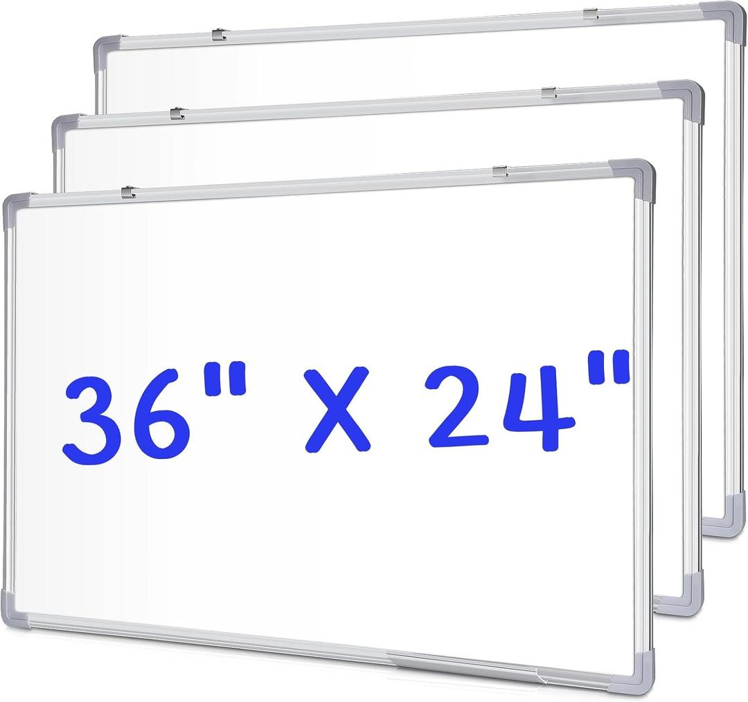 36 x 24 Inch 3 Pack Large Dry Erase Boards, Magnetic Dry Erase White Board Bulk Silver Aluminum Framed Whiteboard Message Presentation Wall Mounted for School Office and Home