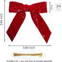 LaRibbons 24 Pcs Red Crinkled Velvet Bows for Christmas Tree, Door, Garland, Wreath, 1" Wide, 3.9"x3.9", Vintage Style