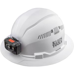 Klein Tools 60407RL Hard Hat, Rechargeable Headlamp, Vented, Full Brim Style, Padded Self-Wicking Odor-Resistant Sweatband, White
