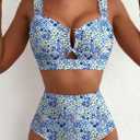 Herseas Women's 2 Piece U Wire Cutout Bikini Sets Floral Print High Waisted Swimsuit 2026 Summer Beach Swim Bathing Suit, Medium