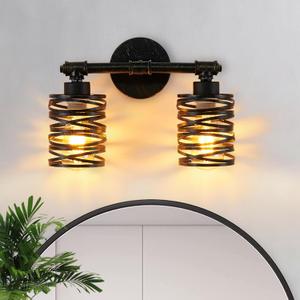 Farmhouse Bathroom Light fixtures, 2 Light Bathroom Lights Over Mirror, Industrial Brushed Bronze Vanity Light with Metal Cage, Sconces Wall Lighting for Cabinet Dressing Table Bedroom
