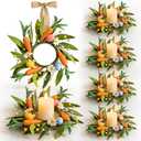 6 Pcs Easter Small Candle Rings Wreaths Mini Pillar Candle Holder Wreath with Carrots and Easter Eggs Artificial Spring Hanging Wreath for Home Kitchen Front Door Window Porch Wall Table Cnterpieces
