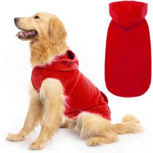 EXPAWLORER Dog Hoodie Fleece Sweater Vest, Hooded Dog Sweatshirt Fall Winter Pet Clothes with Leash Hole, Sleeveless Warm Cozy Puppy Clothing for Cat Dogs Girl Boy, Red XXL