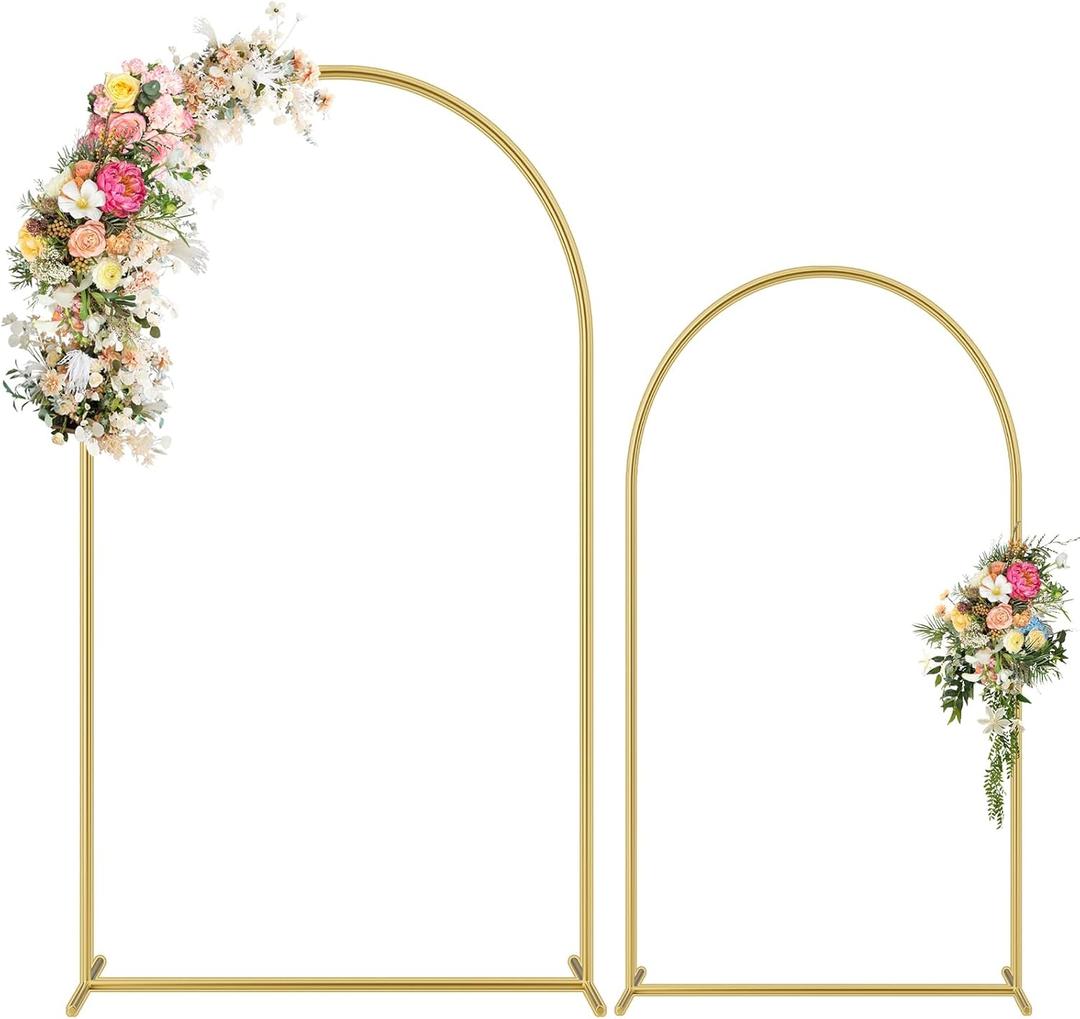 HOOPLE Set of 2 Gold Metal Wedding Arch Backdrop Stand (7.2FT and 6FT) Balloon Arched Frame Backdrop Stand for Parties, Wedding Birthday Baby Shower Graduation Holiday Ceremony Supplies Decor