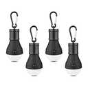 LED Camping Tent Lantern, Portable Outdoor Waterproof Emergency Light Bulb, Battery Powered with Clip Hook, Super Bright, for Hiking, Party，Camping, Fishing, Power Failure (4 Packs, Black )