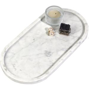 Marble Vanity Tray Organizer - 9.8"x5" Italy Natural Stone Decorative Tray，Jewelry, Perfume & Candle Display Tray，Bathroom Vanity, Dresser Top, Nightstand Decor