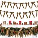 Christmas Velvet Bows Garland, 10ft Pre-Strung Christmas Garland Banner with 15 Bows, Indoor Vintage Elegant Velvet Ornaments Home Decor Decorations for Mantle Tree Party Wall Office, Khaki Brown/Tan