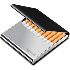 Portable Slim Leather Cigarette Case Ultrathin Lightweight Pocket Carrying Box for Hold 10 Regular Size (Black)