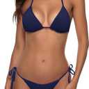 Women Two Piece Bikini Swimsuit Sexy Bathing Suits Halter Triangle Tops String Bikini Sets (Large, Navy1)