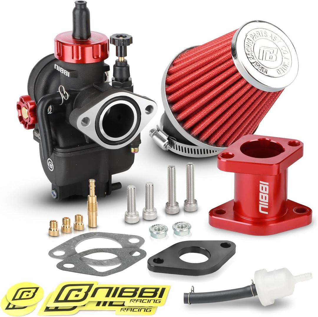 NIBBI Carburetor Perfect for Predator 212,with Intake Manifold 48mm Air Filters,for Coleman,Predator 196cc 212cc 224cc Engine Performance Parts (Red)