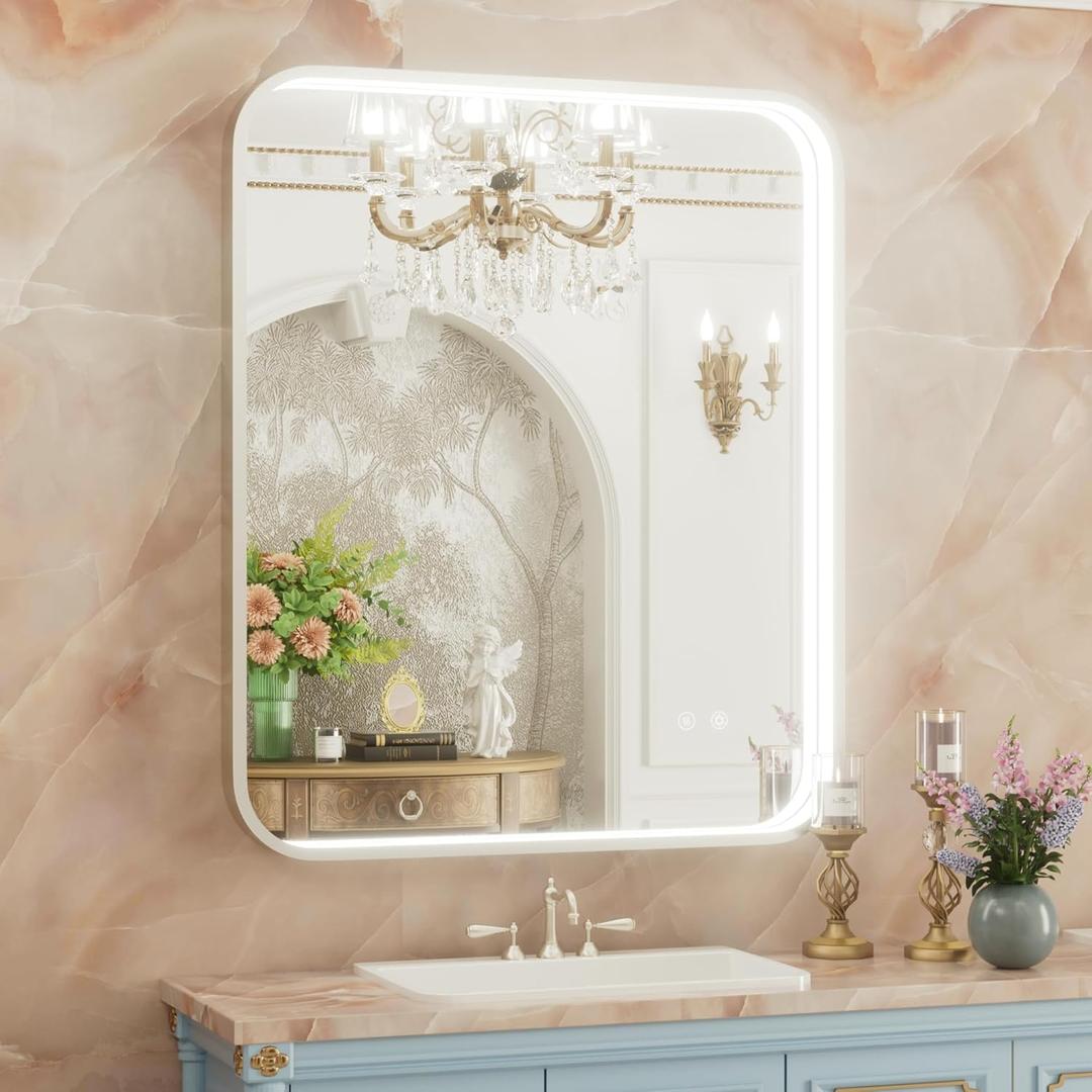 30x36 Inch Silver LED Bathroom Mirror with Lights, Adjustable 3000K/4500K/6000K, Lighted Bathroom Vanity Mirrors, Wall Mounted, Memory Stepless Dimmable, Anti-Fog, Horizontal/Vertical