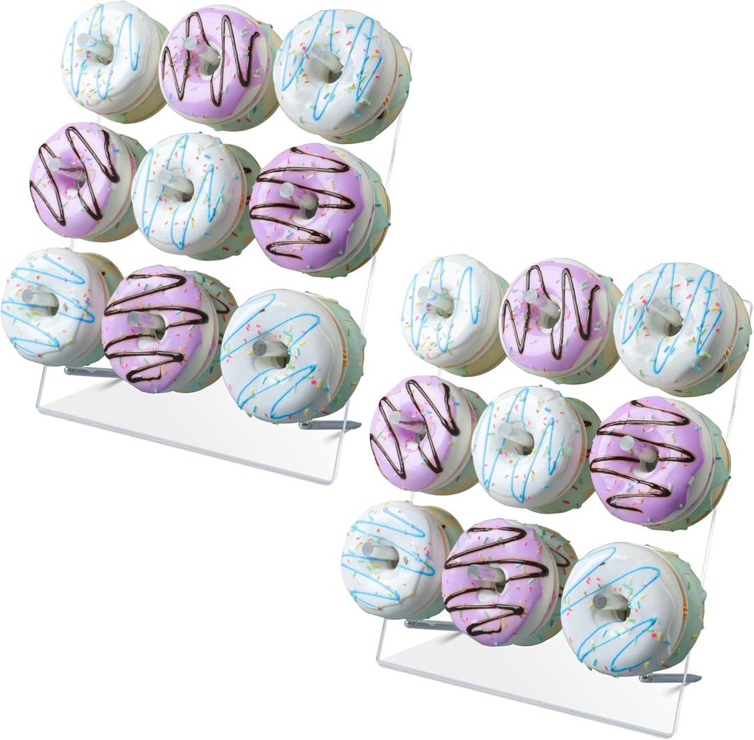 Donut Wall, 2 Pack Acrylic Donut Stands for Dessert Table, 12 x 10 Inches, Perfect for Birthday, Wedding, Baby Shower, Christmas