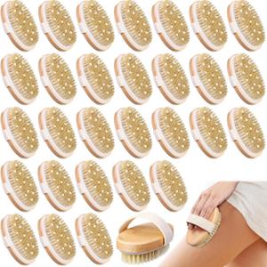 Gejoy 30 Pcs Dry Brushing Body Brush for Lymphatic Drainage Exfoliating Brush with Massage Nodule Dry Skin Body Scrubber Cellulite Shower Circulation Dead Exfoliator (4.92 x 2.56 Inches,Wood Color)